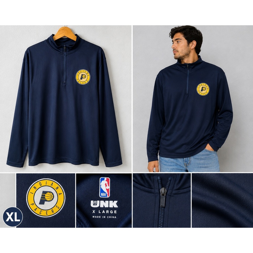 NBA Indiana Pacers UNK Mens XL Navy Blue Quarter Zip Pullover Performance Shirt